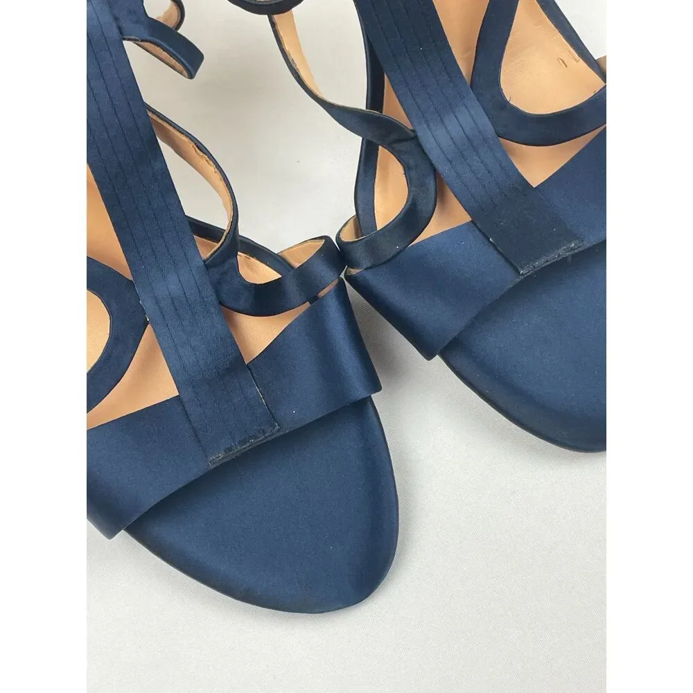 ~ NEW* 10 Halston Heritage Bette Strappy Stiletto Heels Blue Navy Satin Pumps* - Picture 2 of 16